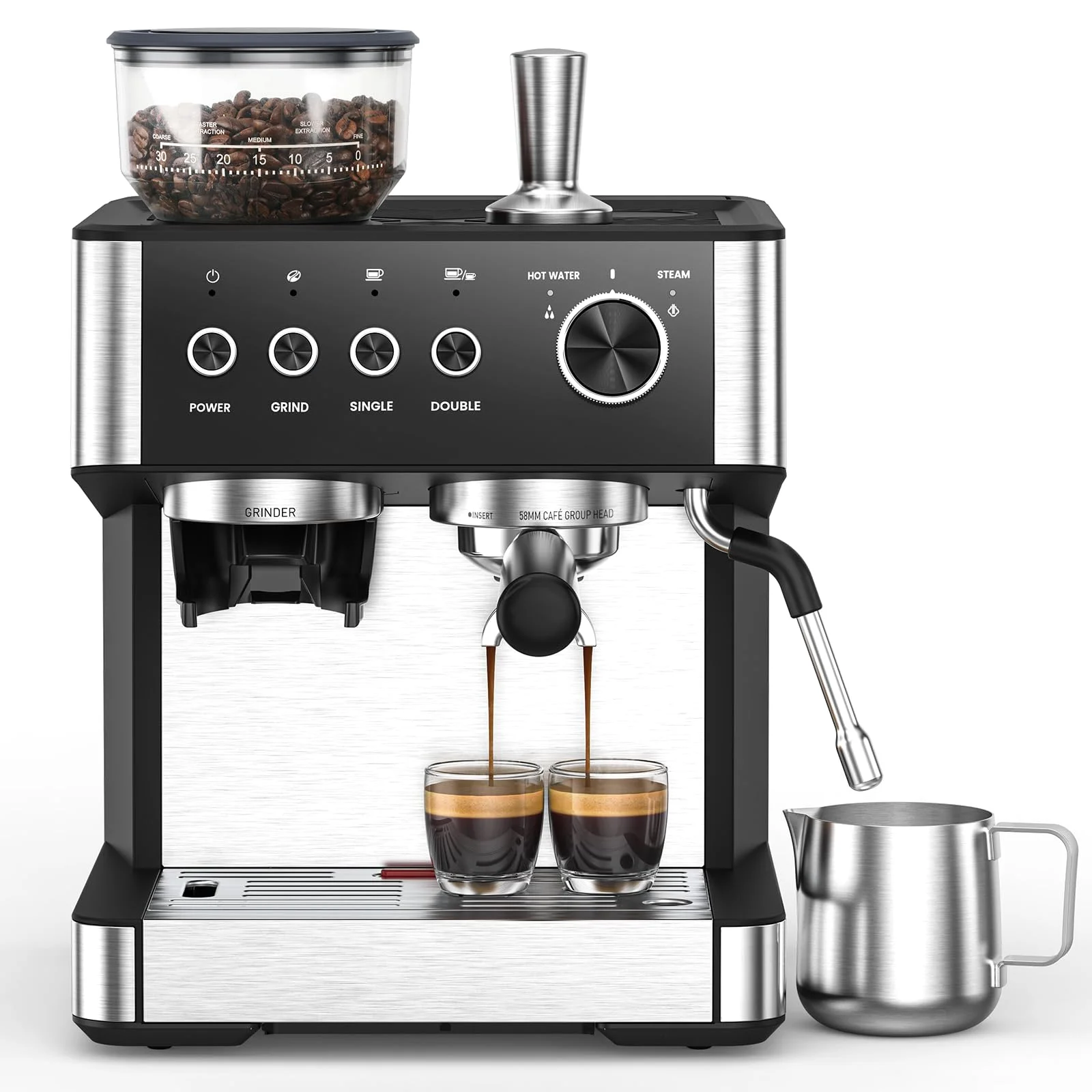 Espresso Machine with Grinder, 15 bar, Black